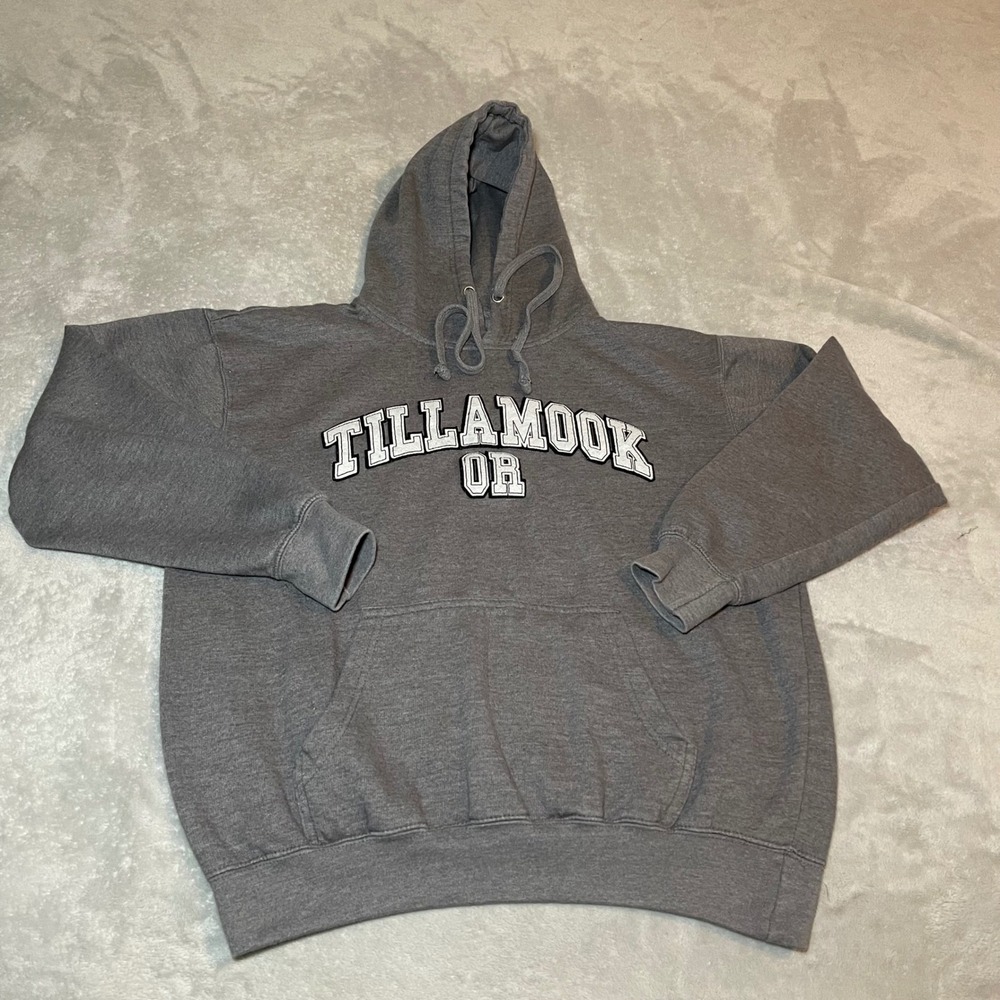 Worldwide Sportswear Tillamook Oregon Gray Hoodie‎ Mens Large Fleece Pullover